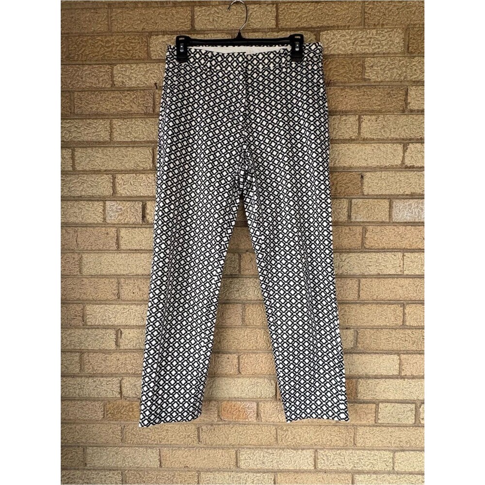 H&M Women's Black White Geometric Ankle Pants Straight Leg Pockets 26"